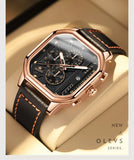 OLEVSSquare Watches for Men Brown Leather Chronograph Fashion Business Watch Luminous Waterproof Casual Wrist Watches