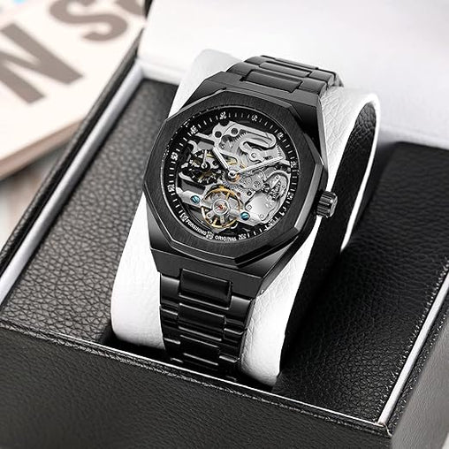 Luxury Forsining Tourbillon Hollow Mechanical Automatic Brushed Stainless-Steel