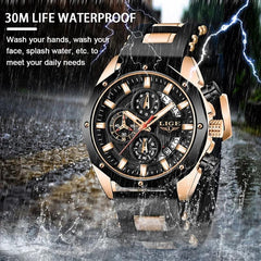 LIGE Original Men Watch Top Brand Luxury Silicone Sport Watch Men Quartz Date Clock Waterproof Luminous Wristwatch