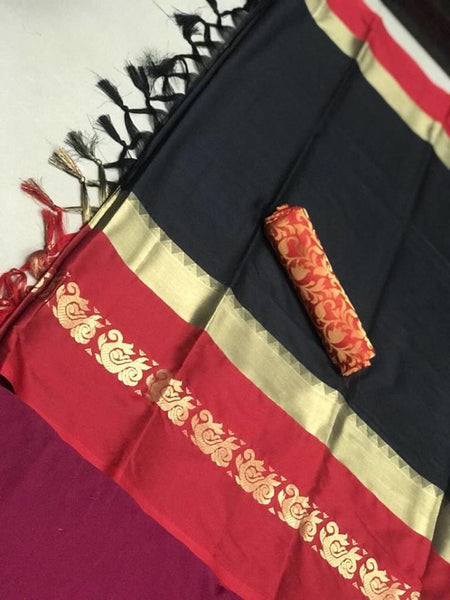 Black & Red Pleasent Silk Saree With Blouse