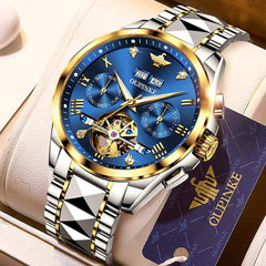 OUPINKE Men's Watch Automatic 44mm Big Dial Tungsten Steel Strap Date Waterproof Luxury Sapphire Crystal