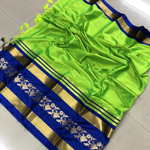 EXOTIC COLLECTION GREEN & BLUE SILK SAREE WITH BLOUSE
