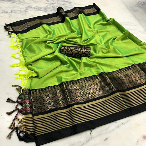 Exotic Collection Green & Black Silk Saree With Blouse