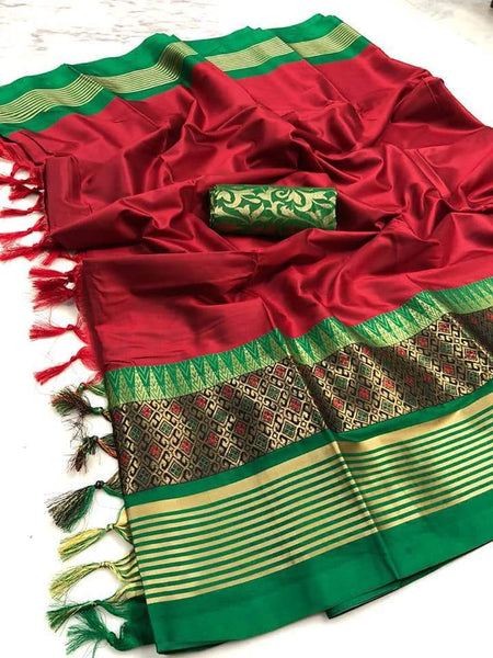Exotic Collection Red & Green Silk Saree With Blouse
