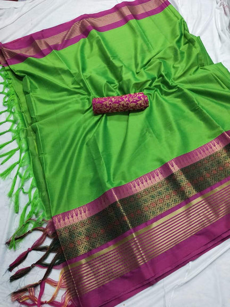 Exotic Collection Green & Pink Silk Saree With Blouse