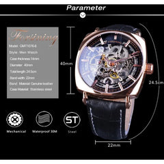 The Topic-man Black Genuine Leather Fashion Royal Luxury Gold Clock Transparent Skeleton Men Automatic Mechanical Watches Top Brand