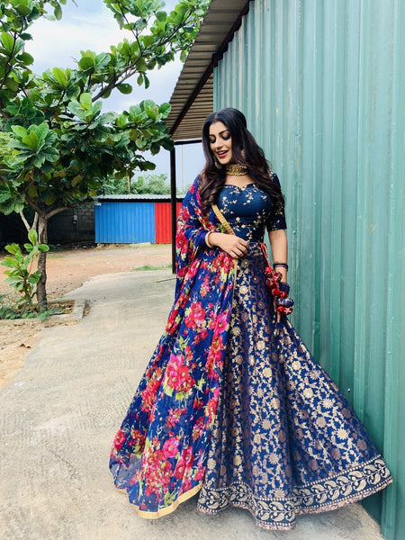 Royal Blue Colour Banglori Silk Lehenga Choli