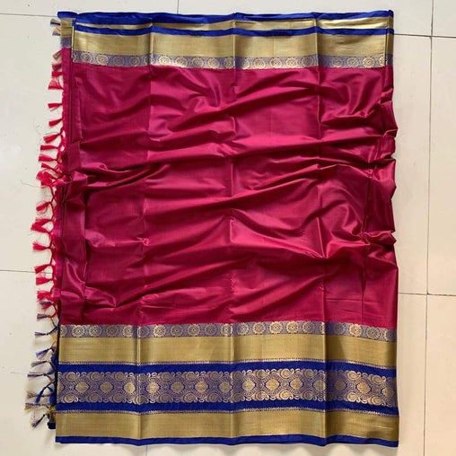 EXOTIC COLLECTION PINK & BLUE SILK SAREE WITH BLOUSE