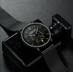 HUDLOT ultra-thin-minimalist-sport-chronograph-quartz-mesh-stainless-steel-watch-waterproof-luminous-fashion-wristwatch