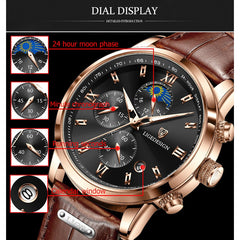 -Lige Genuine Leather Waterproof Tourbillon Mechanical Watch For Men