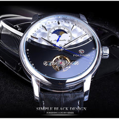 The Topic-WATERPROOF Tourbillon Blue Automatic Men Watch Mechanical Moon Phase Genuine Leather