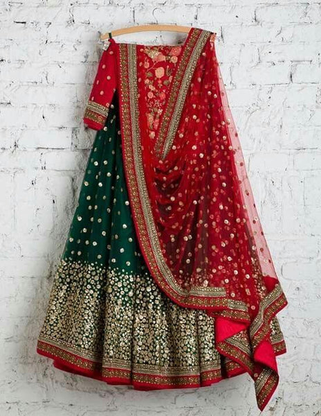 Green & Red Appealing Semi-Stitched Lehenga Choli With Dupatta