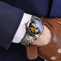 The Topic- Diamond Design Black Gold Mechanical Watch Top Brand Automatic Clock Fashion Luxury Skeleton Waterproof Wrist Watch
