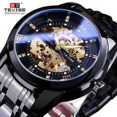 The Topic- Diamond Design Black Gold Mechanical Watch Top Brand Automatic Clock Fashion Luxury Skeleton Waterproof Wrist Watch