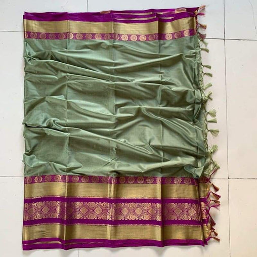 EXOTIC COLLECTION LIGHT GREEN & PINK SILK SAREE WITH BLOUSE