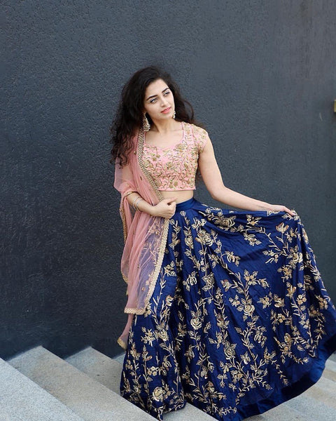 Blue & Pink Gorgeous Lehnga Choli With Dupatta